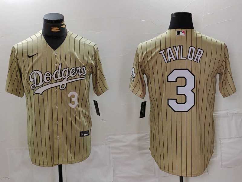 Mens Los Angeles Dodgers #3 Chris Taylor Cream Pinstripe Stitched Cool Base Nike Jerseys